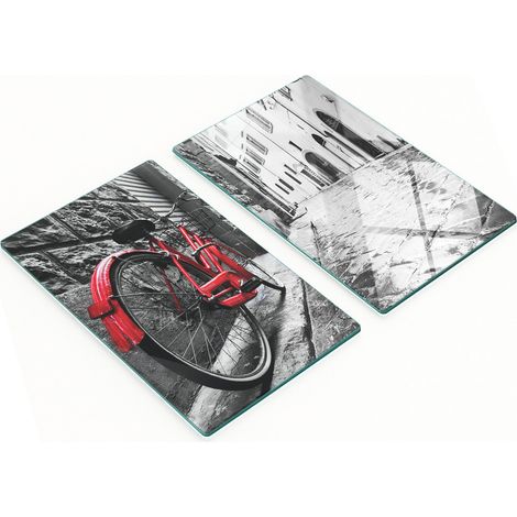 Tablas de cortar y servir de vidrio decorativas con dise帽o de bicicleta vintage, 2x30x52 cm.