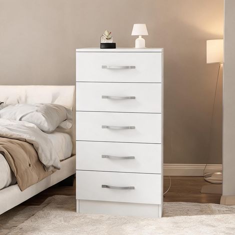 Commode coloris blanc en panneau de particules 40 x 35 x 85 cm (1/5)