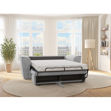 Divano letto 4 posti express in tessuto testurizzato grigio chiaro Letto 160 cm Materasso 14 cm - RIZORA (1/4)