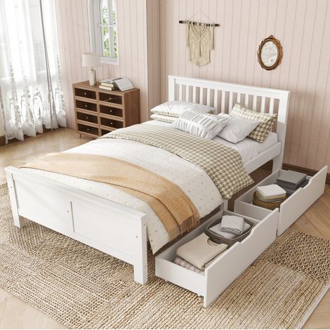 letto matrimoniale 140x200 con cassetti bianco OKMYHOME (1/5)