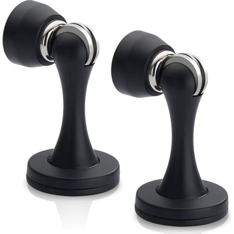 Lot de 2 Butoir de porte magnétique noir en nickel satiné brossé fixation murale