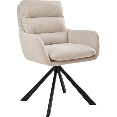 Bon Furni Sedia de pranzo girevole a 360° con braccioli in tessuto effetto lino beige, set da 1