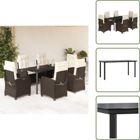 Sitzkissen - vidaXL 7-tlg. Garten-Essgruppe mit Kissen Braun Poly Rattan - Rückenkissen