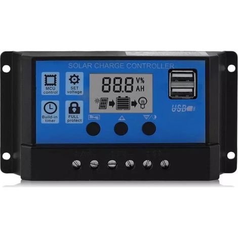Contrôleur de charge solaire 30A 12V/24V, avec écran LCD, régulateur intelligent à double panneau solaire USB, paramètres automatiques réglables (1/5)