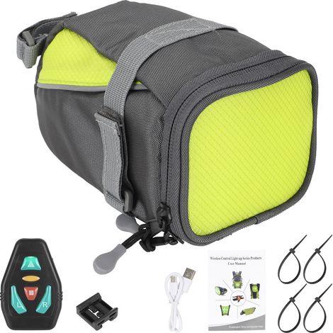 Sacoche arrière de vélo étanche avec clignotants à distance sans fil et indicateur LED, idéale pour téléphone portable.