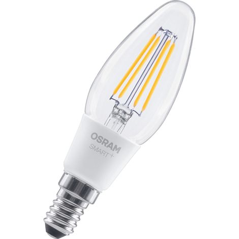 OSRAM Ampoule LED  SMART+ B40, forme bougie E14, filament transparent, blanc chaud 2700 K, intensité variable, compatible avec Alexa, Google Home, Matter via WiFi