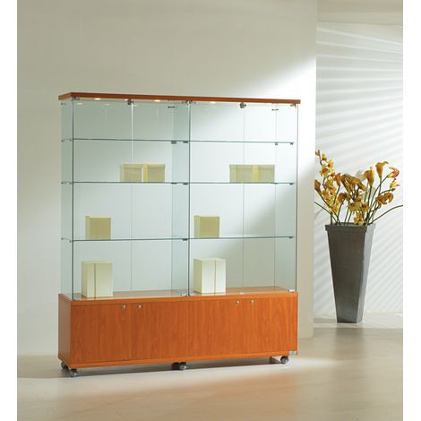 Vetrina Cristalli Temperati con Mobile e Faretti 157x40x181cm LL OF1618LM Made in Italy Colore Ciliegio (1/5)