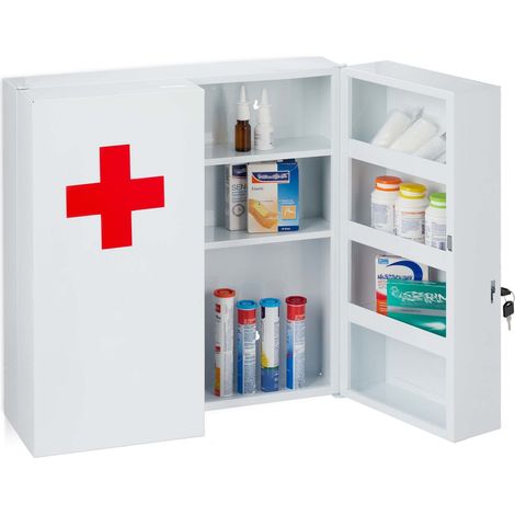 Relaxdays – Armoire à pharmacie verrouillable 2 portes – 11 compartiments en acier – Dimensions HxLxP : 53,5x53x19 cm – Sécurisée pour médicaments