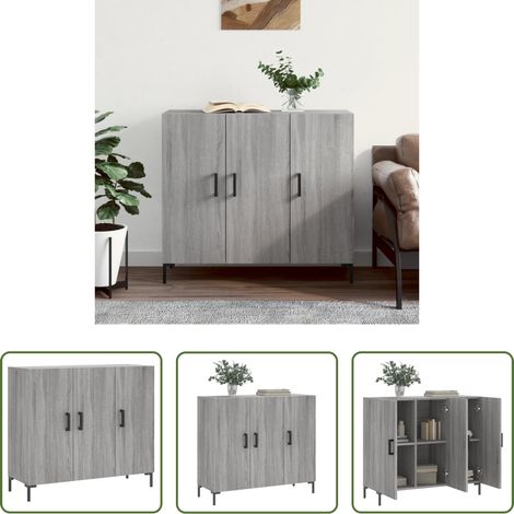 vidaXL Metallbeine - Sideboard Grau Sonoma 90x34x80 cm Holzwerkstoff (1/5)