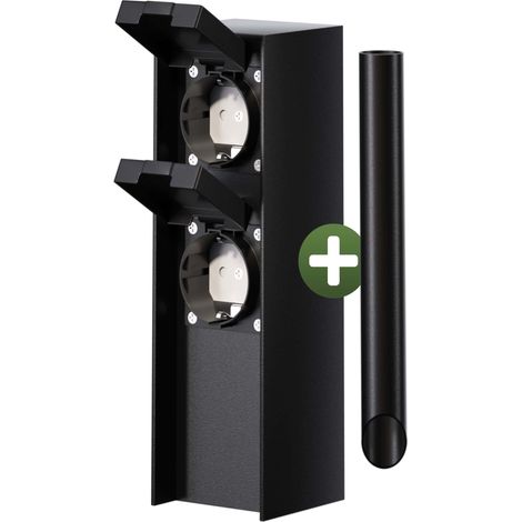 Monzana – Prise de jardin étanche IP44 en acier inoxydable – Multiprise 2/4 prises avec sécurité enfant – Installation facile sur piquet ou bois