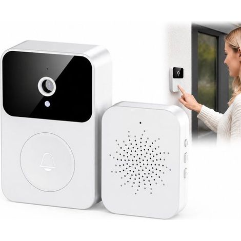 Sonnette vidéo intelligente avec caméra de porte, vision nocturne HD et communication bidirectionnelle, œilleton sans fil et moniteur de sécurité, blanc (1/5)