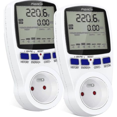 Stromverbrauchsmessgerät mit 2 Steckdosen, LCD-Anzeige, Überlastschutz, Wattmeter, maximale Leistung 3680 W (1/4)