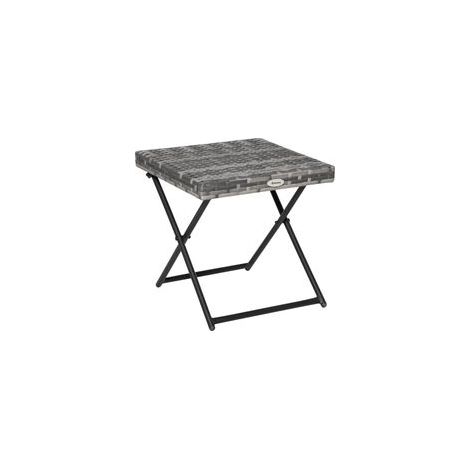 Klappbarer Gartentisch im gemütlich-schicken Stil, Maße 40 x 40 x 40 cm (L x B x H), epoxidbeschichtetes Metall mit geflochtenem Kunstharz-Rattan-Imitat, grau (1/5)