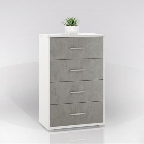 MOBILE CASSETTIERA 4 H110 L71 P41 Cm STRUTTURA BIANCO FRONTALE CEMENTO SARMOG (1/5)