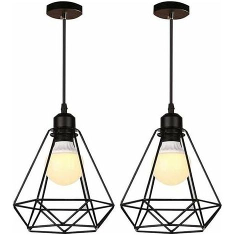 Set of 2 Industrial Pendant Light E27 Ceiling Lampshade Black Vintage Industrial Pendant Light Metal Ceiling Light Fixture - Black (1/5)