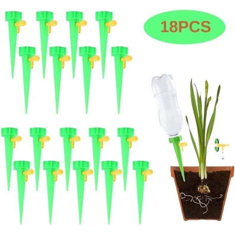 18 Pcs Irrigation Goutte à Goutte Kit, système de contrôle automatique de l'eau avec valve à libération lente, système de contrôle d'irrigation goutte à goutte réglable pour plantes