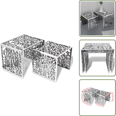The Living Store Table auxiliaire carrée 2 pièces Aluminium Argenté - Tables D'appoint - Meuble Moderne - Table Basse - Set De Tables - Aluminium Argenté (1/5)