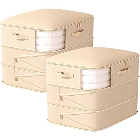 Set di 2 sacchi pieghevoli impermeabili per armadio e piumoni, dimensioni 54 x 42 x 60 cm, colore beige, capacità 136 litri. (1/5)