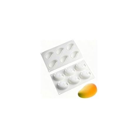 Moules Mangue, 3D Moule Trompe L'oeil, 6 Compartiments Moule Patisserie en Silicone Mangue Forme de Fruit Convient aux Gâteaux Mousse, Bonbons, Savons et Bougies Parfumées(Blanc) (1/5)