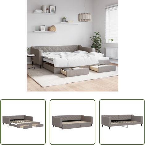 Schlafsofa -  Tagesbett Ausziehbar mit Schubladen Taupe 100x200 cm Stoff