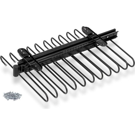 Emuca – Porte-pantalon extractible 11 tiges – Guides d'extraction totale – Acier peint noir – Charge jusqu'à 10 kg – Installation facile sans outils