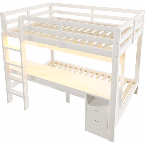 GagaLit mezzanine pin 140x200 90x200 cm tiroirs bureau LED blanc (1/5)