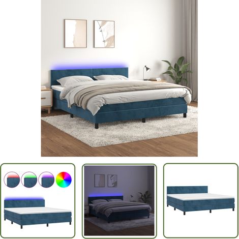 The Living Store Boxspringbett mit Matratze & LED Dunkelblau 160x200 cm Samt - Boxspringbett - Doppelbett - Samtbett - Luxusbett - Bettenrahmen (1/5)