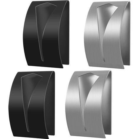 Lot de 4 porte-serviettes autocollants – 7,5 x 5 x 2,3 cm – Noir et argent – Pour cuisine, salle de bain et bureau (1/5)