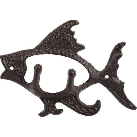 Wandhaken aus Gusseisen aus der Serie Ocean, Fischmotiv mit zwei Haken, für Handtücher, Hüte, Schlüssel, Mäntel (1/5)