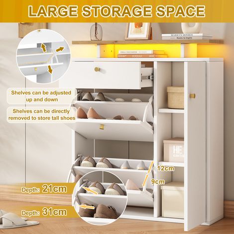 Set de rangements pour les vêtements, composé de 3 pièces : miroir, étagère pour les chapeaux et armoire à chaussures. Le support pour les vêtements est équipé d’une lumière LED. (1/5)