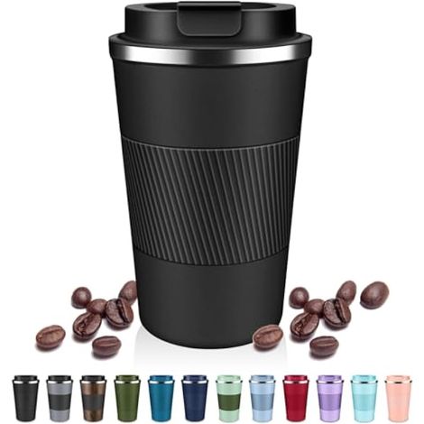 Gobelet à café isotherme avec couvercle à rabat – 355 ml / 500 ml – Tasse à café en acier inoxydable anti-fuite, tasse à café réutilisable, garde au froid et au chaud pour le café et le thé (1/5)