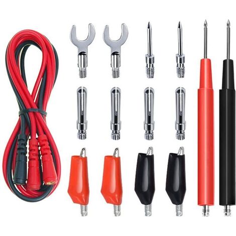 Kit di puntali per multimetro 16 in 1 con morsetti a coccodrillo, cavi jumper in silicone sostituibili, connettori a banana e sonda di prova