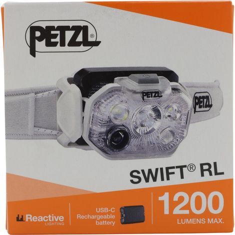 PETZL Swift RL - Linterna frontal ligera y recargable de 1200 lúmenes, color blanco