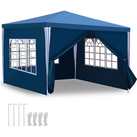 Hengda – Tente tonnelle de réception 3x3m – Bâche PE imperméable – Panneaux latéraux amovibles avec fenêtres – Idéale pour fêtes et événements