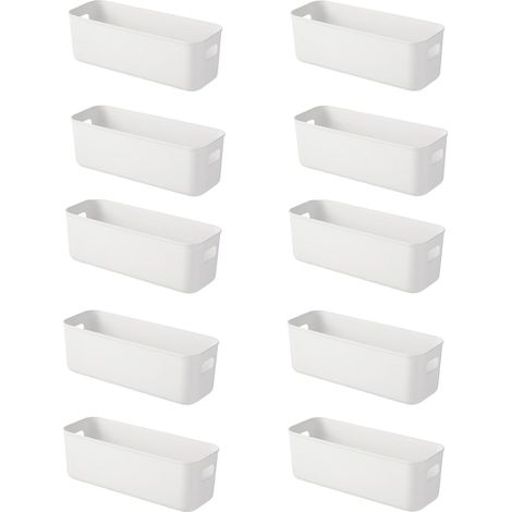 Lot de 10 Boîte de Rangement Plastique 25x10x9 cm, Organisateur de Tiroir Blanc avec Poignées, Panier de Rangement pour Cuisine (1/4)