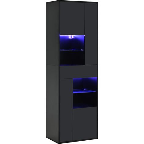 Vetrina alta 55 x 38 x 170 cm con 1 cassetto, 4 armadi, LED e design nero lucido (1/5)