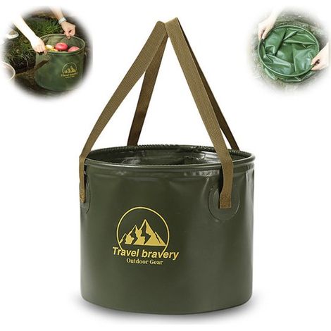 Seau pliable - Lavabo portable - Camping et voyage - Avec poignée - 30 x 30 cm - Vert forêt (1/5)