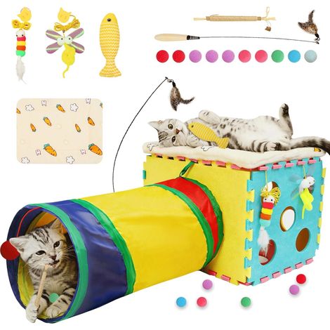 Jeu Chat Tunnel et Maison 7-en-1 Accessoires Chat Interactif (1/5)