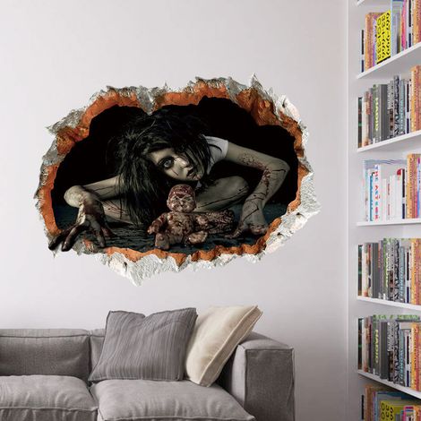 Halloween Sticker Mural PVC Décoratif 3D Horreur Sticker Mural Halloween Décoration Fête Fournitures Décor À La Maison 17,7 x 23,6 Pouces, 1pc