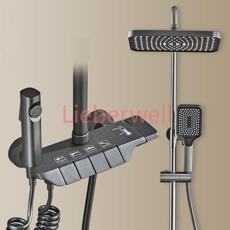 Ensemble de douche de salle de bain avec éclairage d'ambiance, robinet chaud/froid, pommeau de douche pluie 12 pouces, système de douche de salle de bain en laiton style piano (1/4)