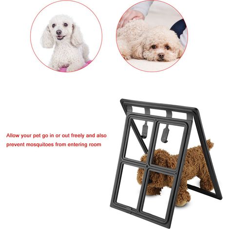 Porte de sécurité magnétique en plastique pour animaux de compagnie (chiot, chaton, chat) avec rabat de verrouillage pour fenêtre moustiquaire (noir XL) (1/5)