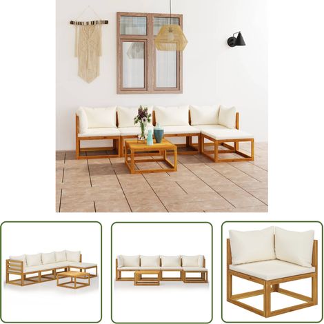 Gartenlounge - vidaXL 6-tlg. Garten-Lounge-Set mit Auflagen Creme Massivholz Akazie - Gartenmöbel Set (1/5)