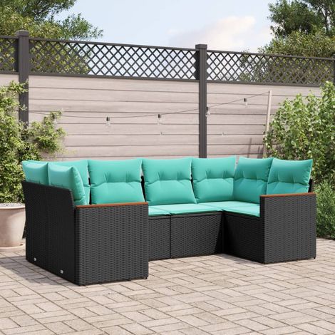 vidaXL 6 Piece Garden Sofa Set with Cushions Black Poly Rattan (US only) (1/5)