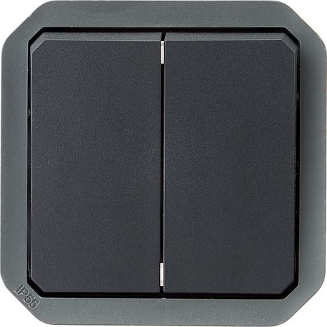 Commande pour fonction double interrupteur ou va-et-vient 10A ou poussoir 10A étanche Plexo finition anthracite (1/4)