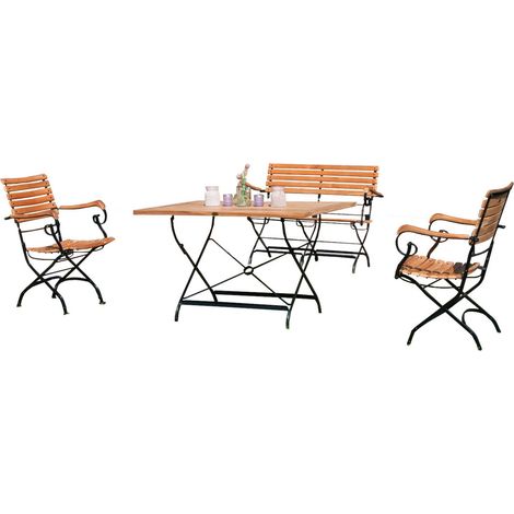 Sonnenpartner 4-teilige Sitzgruppe Oxford 120x80 cm Teakholz und Eisen schwarz Gartentisch klappbar (1/4)