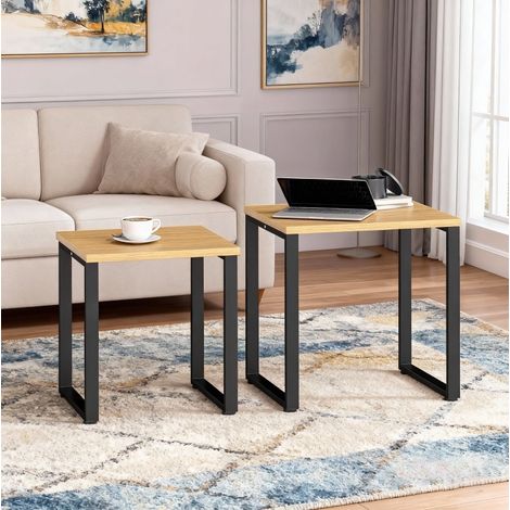 Mesas centro apilables 2 piezas madera y metal OKMYHOME (1/5)