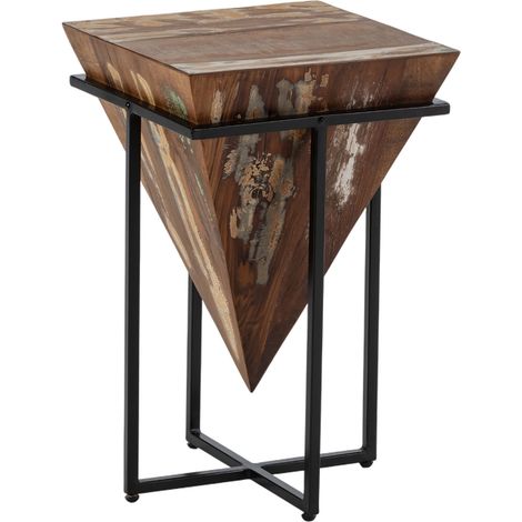 Table d'appoint triangle 36x36x56 cm en bois recyclé et métal noir (1/5)