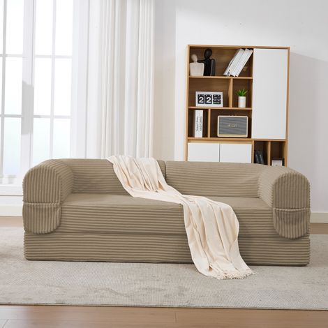 Canapé convertible 2 places velours côtelé moelleux, futon d'appoint gain d'espace, assise modulable pour séjour, studio ou chambre invité. (1/5)
