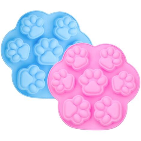 Patte de chat et de chien moule en silicone glaçons biscuits plateau de bonbons qualité alimentaire 8 cavités chocolat bonbons glaçons (bleu + rose) (1/5)