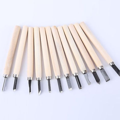 Ensemble de 12 couteaux à sculpter pour le travail du bois, la sculpture sur tampon en caoutchouc, outils de sculpture pour débutants, ensemble de couteaux à sculpter à faire soi-même, mini ensemble d (1/4)